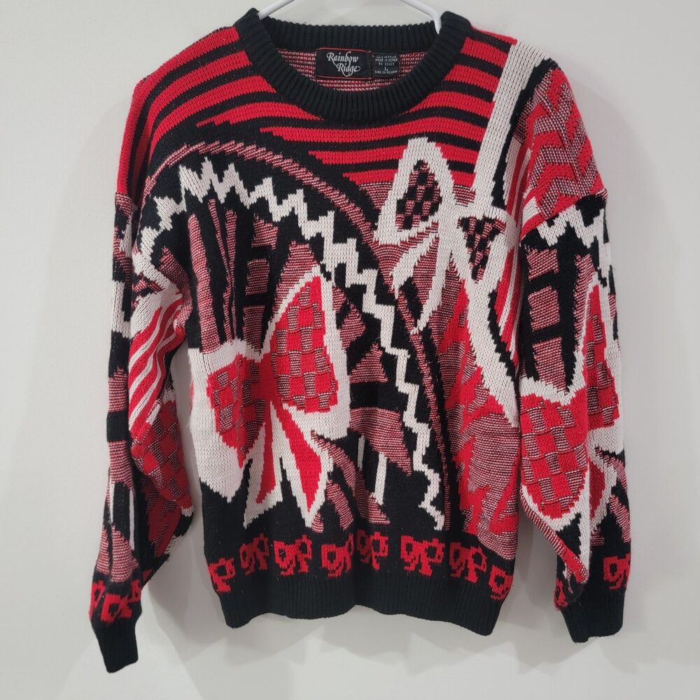 Vintage Rainbow Ridge Womens Novelty‎ Sweater Size Large Bows Graphic All Over